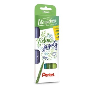 Pisaki 4 kolory pędzelkowe/brush do kaligrafii i liternictwa PENTEL BRUSH SIGN PEN zielone jagody 4szt. /SES15C-ST4NSSVPL/