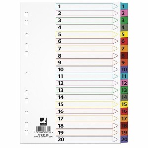 Przekładki Q-CONNECT MYLAR kartonowe 1-20 A4 numeryczne kolorowe /KF00165/
