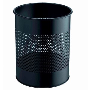 Kosz na śmieci okrągły metalowy 15l z perforacją czarny /331001/