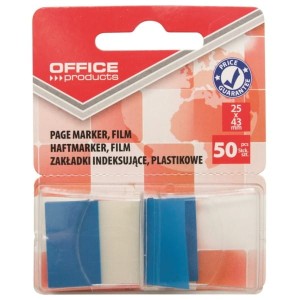 Zakładki indeksujące 25x43mm PP 1x50szt. OFFICE PRODUCTS pół transparentne pół niebieskie 50szt. /14223121-01/
