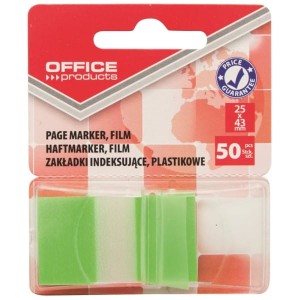 Zakładki indeksujące 25x43mm PP 1x50szt. OFFICE PRODUCTS pół transparentne pół zielone 50szt. /14223121-02/