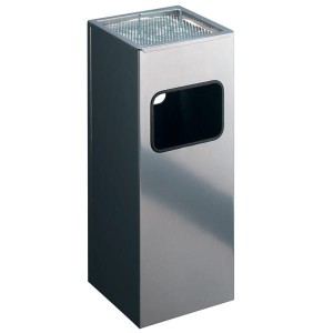 Kosz na śmieci kwadratowy metalowy z popielnicą srebrny / 333123/