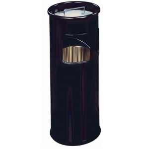 Kosz na śmieci okrągły metalowy z popielnicą czarny /333001/