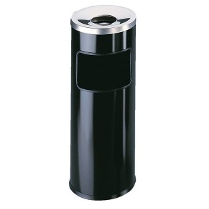 Kosz na śmieci okrągły SAFE metalowy z popielnicą czarny /333201/