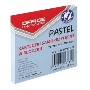 Notes samoprzylepny 76x76mm 100 kartek pastelowy niebieski OFFICE PRODUCTS /14047611-01/