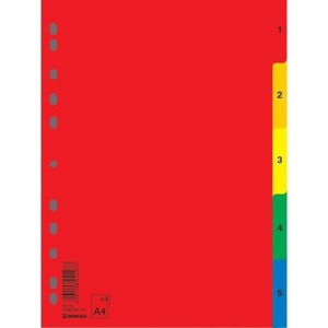 Przekładki Donau, PP, A4, 230x297mm, 1-5, 5 kart, mix kolorów /7708095PL99/