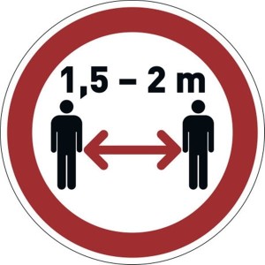 Naklejka podłogowa do znakowania "ZACHOWAJ DYSTANS" DURABLE śr. 430mm x 0,2mm odklejalna biała czerwono-czarny nadruk /104103/