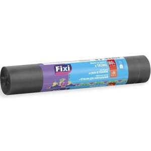 Worki na śmieci 60l LDPE 22,5 µm FIXI mocne z taśmą czarne 10szt. /WNS-8970/