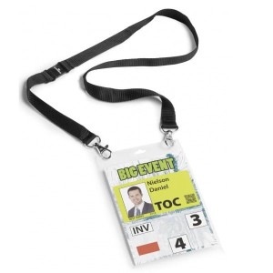Identyfikator konferencyjny A6 z taśmą tekstylną czarną 10 sztuk /8525 01/